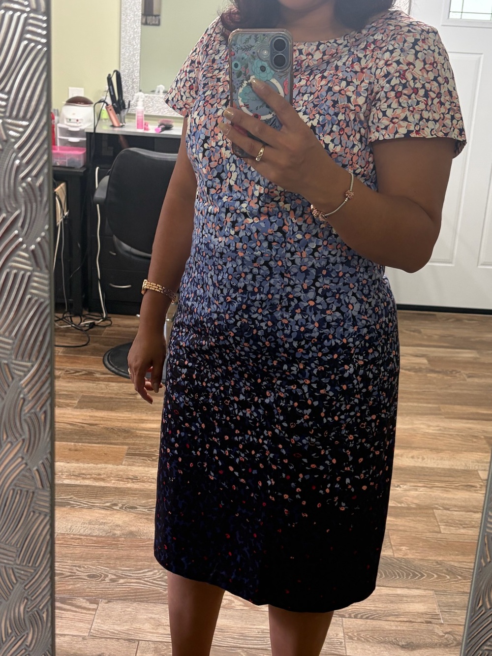 Talbots Floral Ombre Short-Sleeve Dress - Navy, Blue